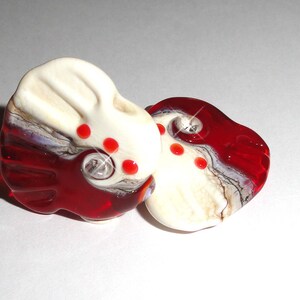 Sea Tarts in Crimson and Cream....A Beatlebaby Glassworks original design...One Pair ruby love heart red holiday christmas Valentines image 2