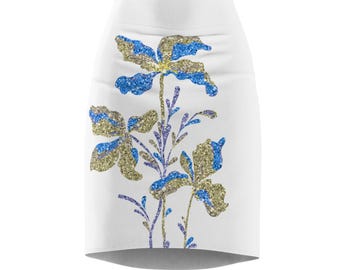 Paljettfärgad blommig pennkjol, festoutfit, sommarmode