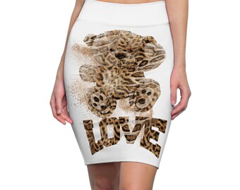 Jupe crayon texturée léopard pour femmes, joli imprimé amour d'ours en peluche, jupe courte, style original, bas à la mode, jupe à imprimé animal, amusant