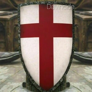Medieval Knight Templar Heater Shield | Red Cross Battle Shield | Crusader Warrior Armor Shield - Home Décor Gift