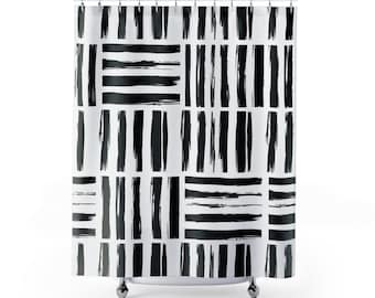 Monochrome Shower Curtain, Modern Bathroom Decor, Geometric Shower Curtain, Black and White Shower Curtain, Abstract Shower Curtain