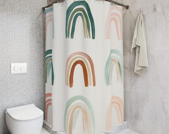 Boho Rainbow Shower Curtain - Colorful Bathroom Decor, Bohemian Bath Curtain, Watercolor Rainbow Home Accessories, Unique Housewarming Gift,