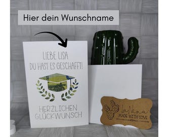 Personalized graduation gift card with money pocket - congratulatory card - for high school diploma, vocational training, bachelor's degree, master's degree