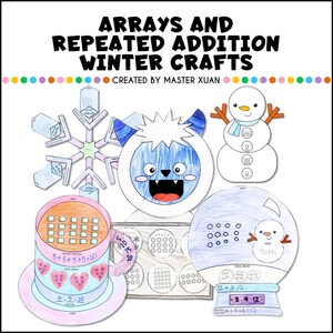 Printable Winter Crafts For Arrays And Repeated Addition 2nd Grade Math Hot Chocolate Activity, Snowflakes Snowman Snow Globe Yeti Craft