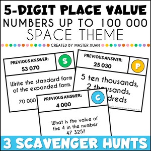Jeux de classe Chasse au trésor mathématiques Activités sur le thème de l'espace pour la 4e année Jeux du nombre à 100 000 cartes à tâches mathématiques pour l'école à la maison