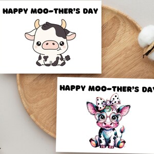 Cartão engraçado para o dia das mães para impressão para a mãe, de filho, filha, grato por você, cartão de felicitações fofo para impressão de vaca para a mãe, cartão engraçado