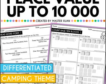 3rd Grade Math Worksheet, 4th Grade Place Value Worksheets, Place Value To 10000 Ten Thousands Worksheets, Camping Theme, Summer Printables