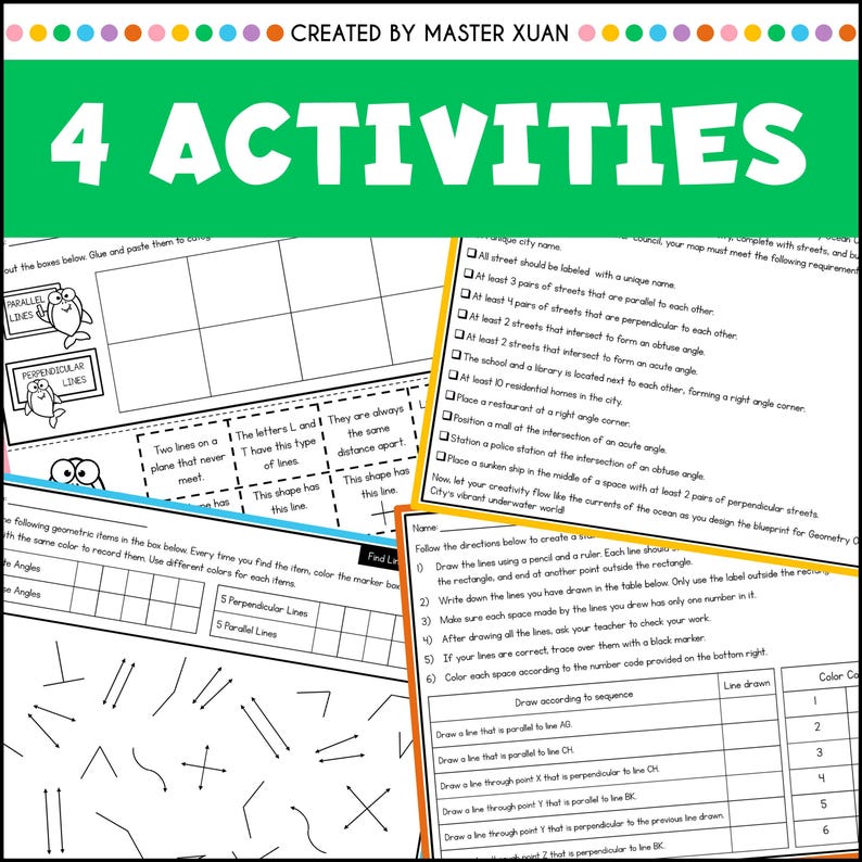 Parallel and Perpendicular Lines Activity 4th Grade Geometry Worksheet ...