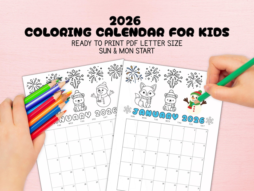 2026 Coloring Calendar for Kids: Printable Monthly Planner to Color - Etsy