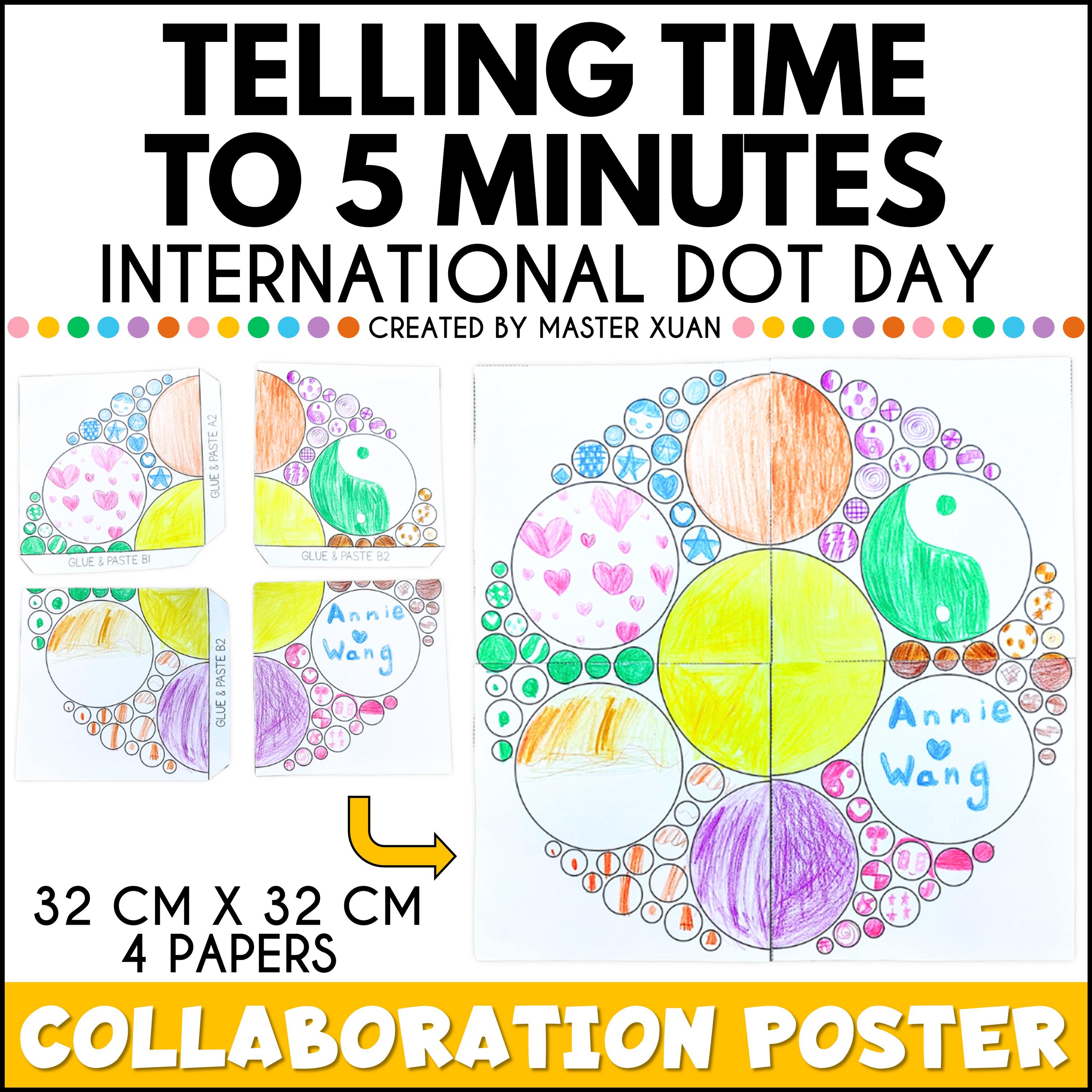 2年生向けドットデーワークシートアクティビティ、5分単位で時刻を伝える、2年生向け算数コラボレーションポスター（数字で色を塗る算数、印刷可能） -  Etsy 日本, image size:3000x3000