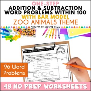 Addition and Subtraction Word Problems Within 100 Worksheet With Zoo Animal Math Printables For 1st Grade Math Word Problems For Homeschool