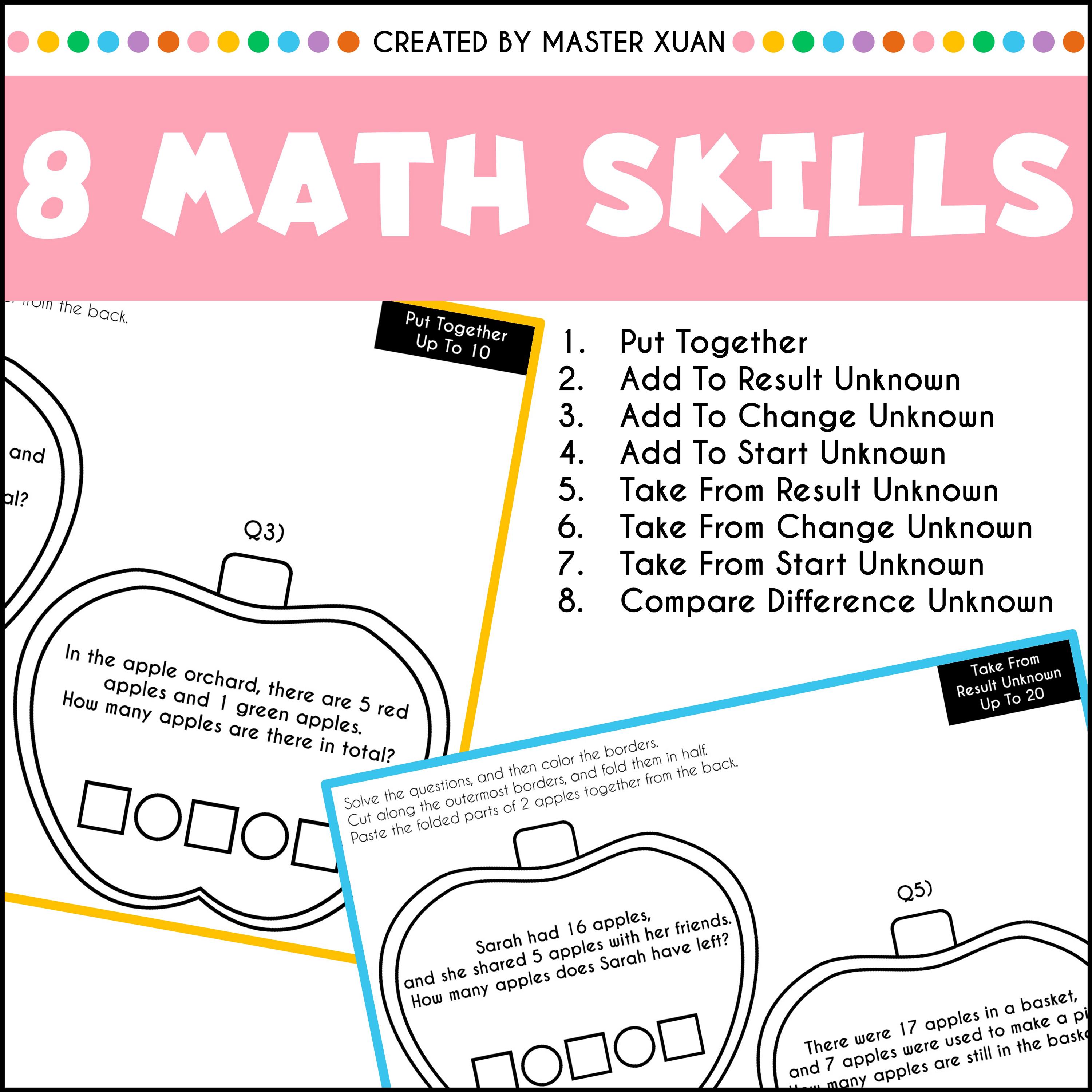 Math Word Problems Addition and Subtraction Within 20 Activities for ...