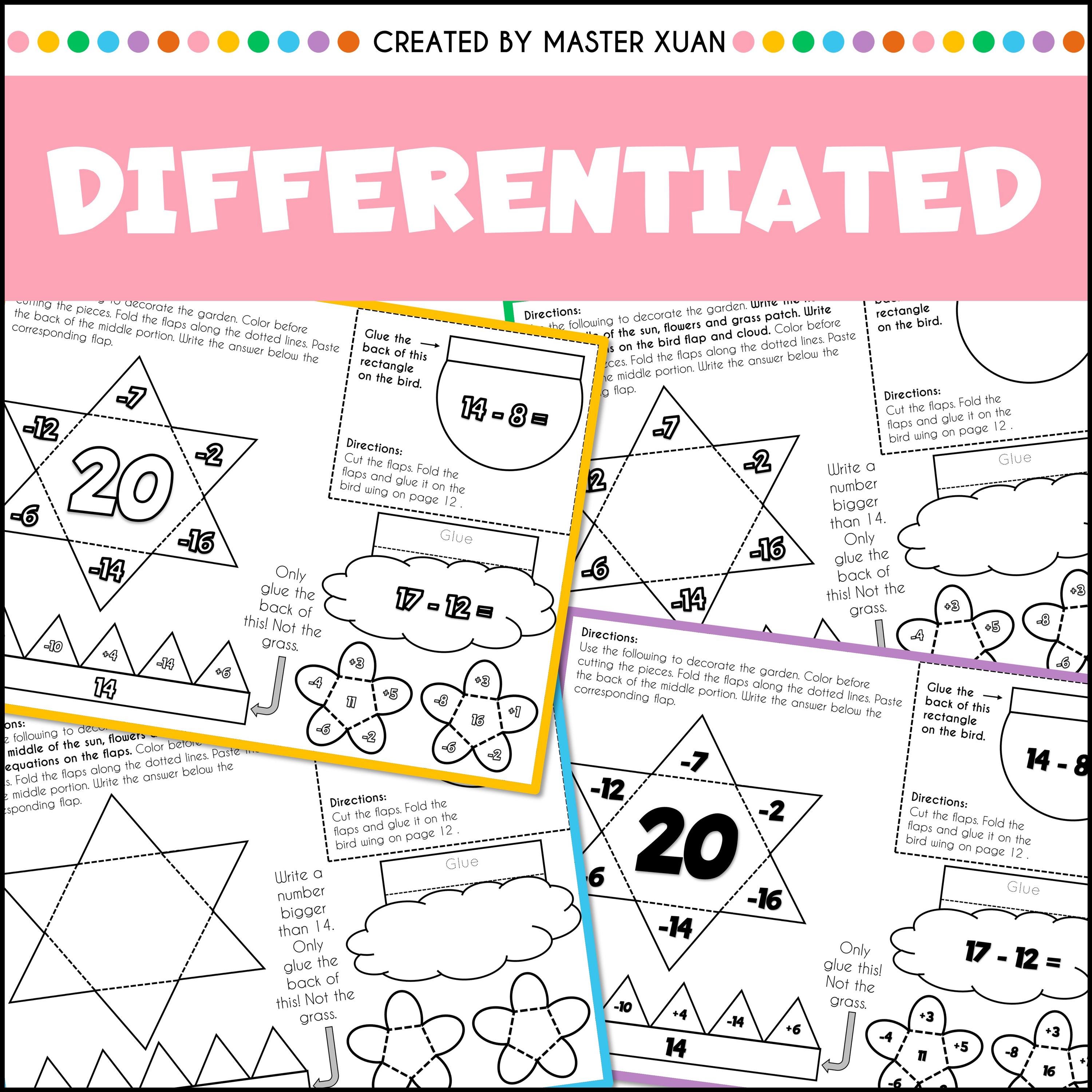 Cut and Paste Activity for 1st Grade Math Add & Subtract Within 20 ...