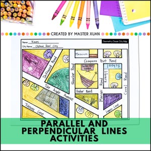Activiteit Parallelle en loodrechte lijnen Werkblad geometrie 4e leerjaar met antwoordsleutel, thuisonderwijs, wiskunde, knip- en plakactiviteiten