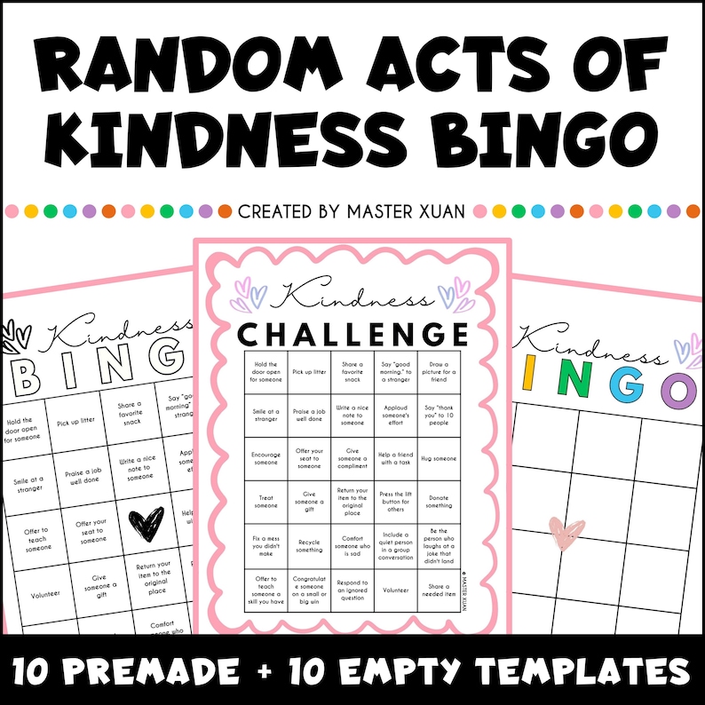 30 Day Kindness Challenge Bingo Printable, Random Acts of Kindness for ...