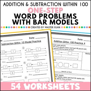 1st Grade Addition Subtraction Word Problems Within 100 Worksheets Bar Models Math Story Practice Homeschool