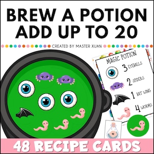 Witches Brew Recipe Cards Potion Pretend Play, Halloween Counting To 20 Math