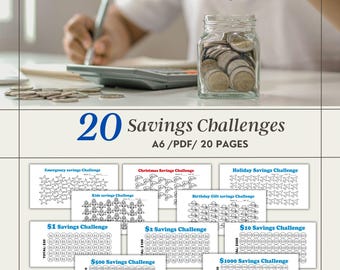 A6 Savings  Challenge Planner Digital Budget Planner Cash Envelope Tracker A6 Cash binder Envelope 6x3 inch Finance Planner Printable PDF