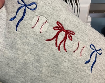 Baseball Bow embroidered Sweatshirt ~Game Day Sweatshirt ~Baseball Crewneck~Bow Sweatshirt