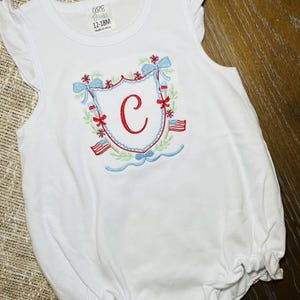 4th of July Initial Bubble Romper~American~Embroidered Patriotic Outfit for Baby image 5
