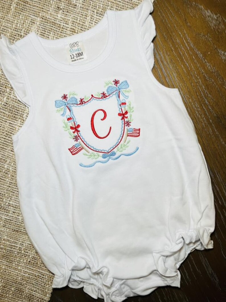 4th of July Initial Bubble Romper~American~Embroidered Patriotic Outfit for Baby image 5