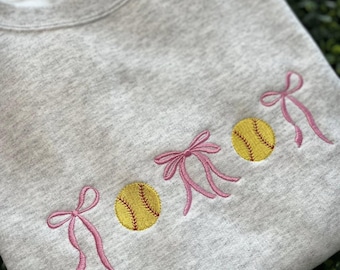 Softball Bow embroidered Sweatshirt ~Game Day Sweatshirt ~Softball Crewneck~Bow Sweatshirt