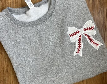 Baseball Bow embroidered Pullover Sweatshirt ~ Game Day Sweatshirt ~Baseball Pullover~Bow Sweatshirt