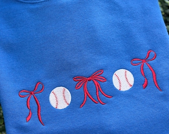 Baseball Bow embroidered Sweatshirt ~Game Day Sweatshirt ~Senior Night~Travel Team Mom~Baseball Crewneck