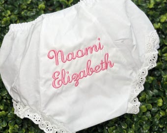 Personalized Diaper Cover~Monogram Diaper Cover~Eyelet~Baby Girl Bloomers~Name Reveal~Baby Gift
