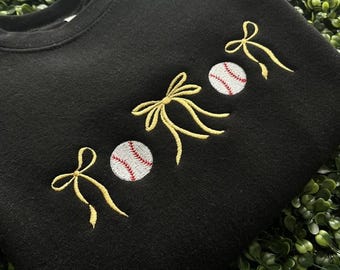 Baseball Bow embroidered Pullover Sweatshirt ~ Toddler Youth Game Day Sweatshirt ~Baseball Pullover~Bow Sweatshirt ~Softball Bow