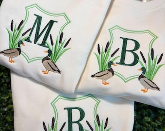 Mallard Duck Hunting Initial Bubble~Hunting Season~Embroidered Duck Szn Shirt