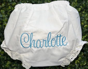 Personalized Diaper Cover~Monogram Diaper Cover~Eyelet~Baby Girl Bloomers~Name Reveal~Baby Gift
