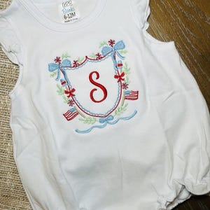 4th of July Initial Bubble Romper~American~Embroidered Patriotic Outfit for Baby image 4