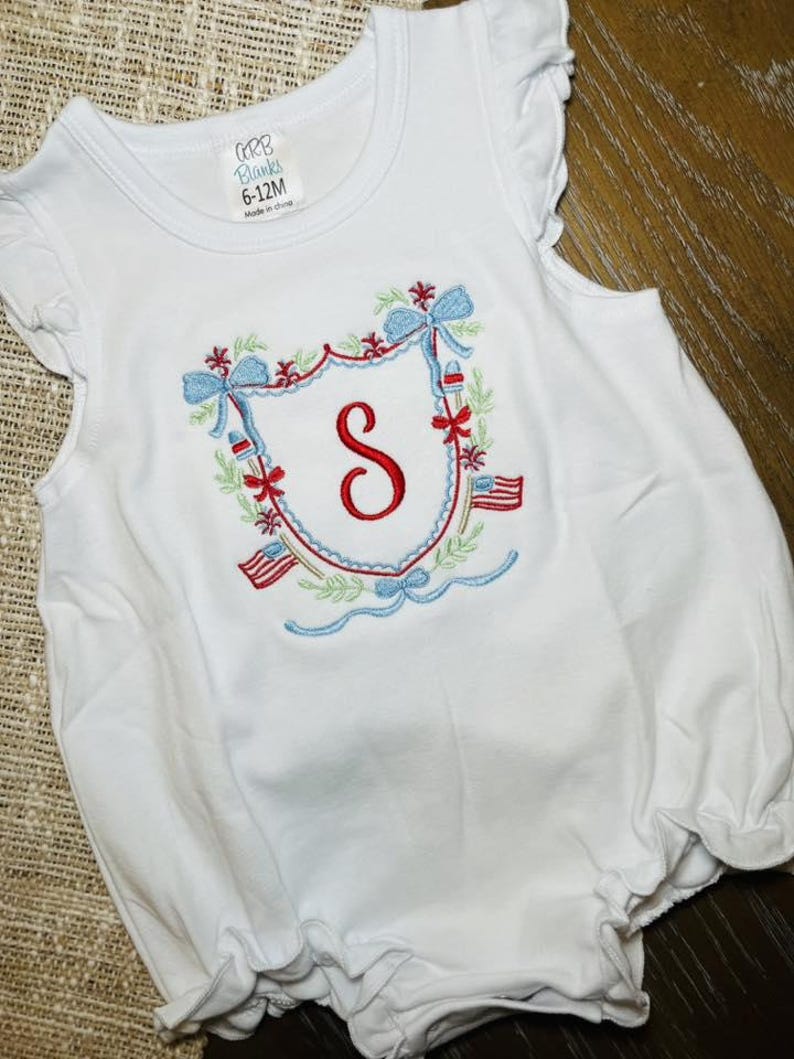 4th of July Initial Bubble Romper~American~Embroidered Patriotic Outfit for Baby image 4