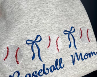 Baseball Mom Bow embroidered Sweatshirt ~Game Day Sweatshirt ~Baseball Crewneck~Bow Sweatshirt
