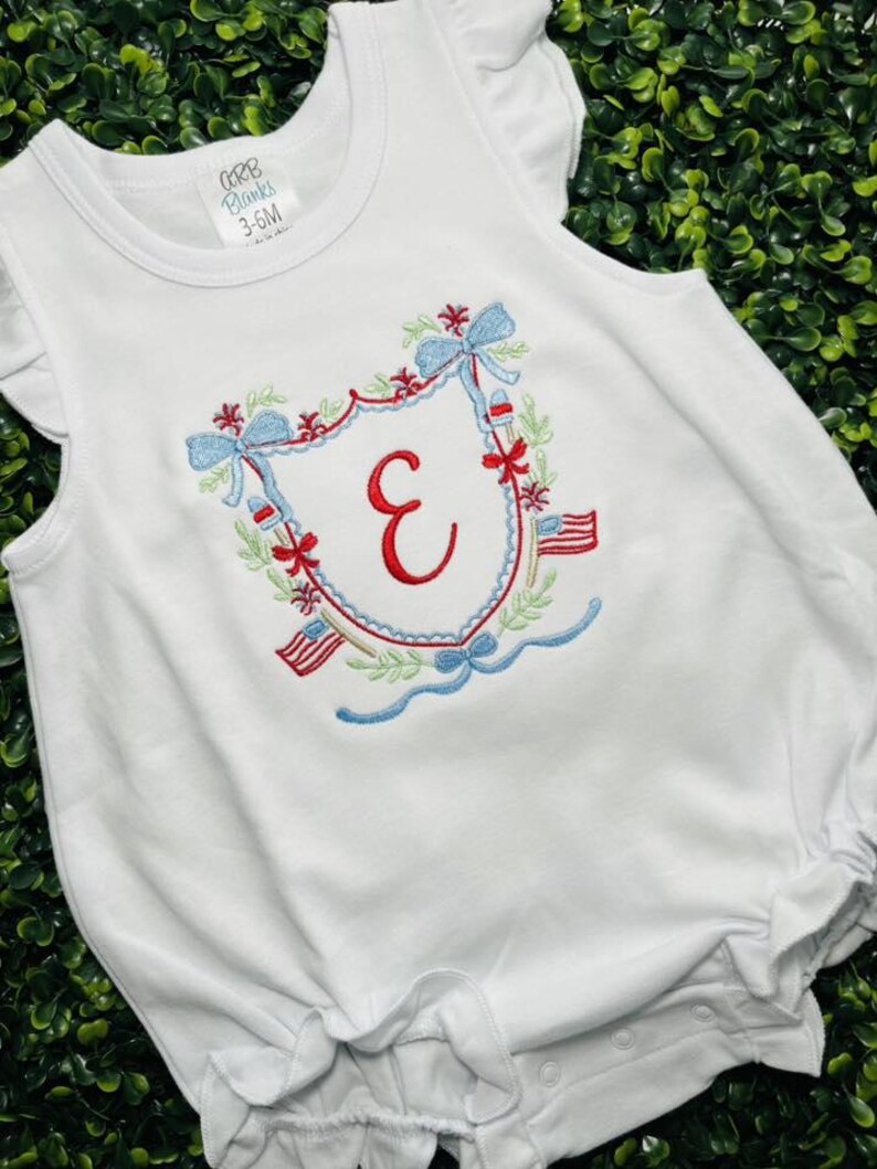 4th of July Initial Bubble Romper~American~Embroidered Patriotic Outfit for Baby image 2