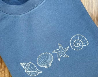 Seashell Embroidered Sweatshirt~Summer Crewneck~Beach Lover~Beach Icon Shirt