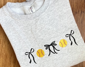 Softball Bow embroidered Sweatshirt ~Game Day Sweatshirt ~Softball Crewneck~Bow Sweatshirt