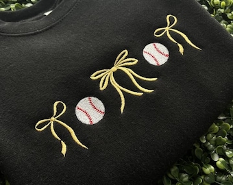Baseball Bow embroidered Sweatshirt ~Game Day Sweatshirt ~Baseball Crewneck~Bow Sweatshirt