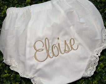 Personalized Diaper Cover~Monogram Diaper Cover~Eyelet~Baby Girl Bloomers~Name Reveal~Baby Gift