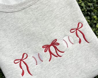 Softball Baseball Bow embroidered Sweatshirt ~Senior Night~Travel Team Mom~Game Day outfit ~Softball Crewneck~Bow Sweatshirt~Mom~Sister