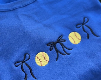 Softball Baseball Bow embroidered Sweatshirt ~Game Day Sweatshirt ~Softball Crewneck~Bow Sweatshirt