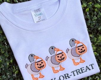 Quack Or Treat Shirt, Duck Halloween Shirt Kids, Mallard Jack O Lantern Embroidered Tee