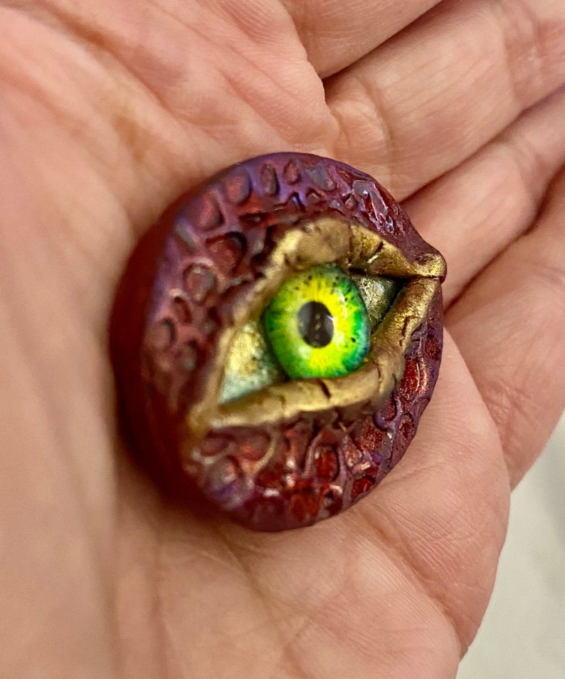 Dragon reptile EYE focal Cabochon bead embroidery mixed media assemblage one of a kind glass eye 30x40mm