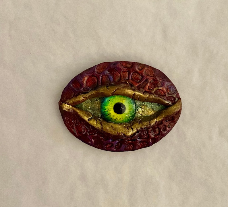 Dragon reptile EYE focal Cabochon bead embroidery mixed media assemblage one of a kind glass eye 30x40mm