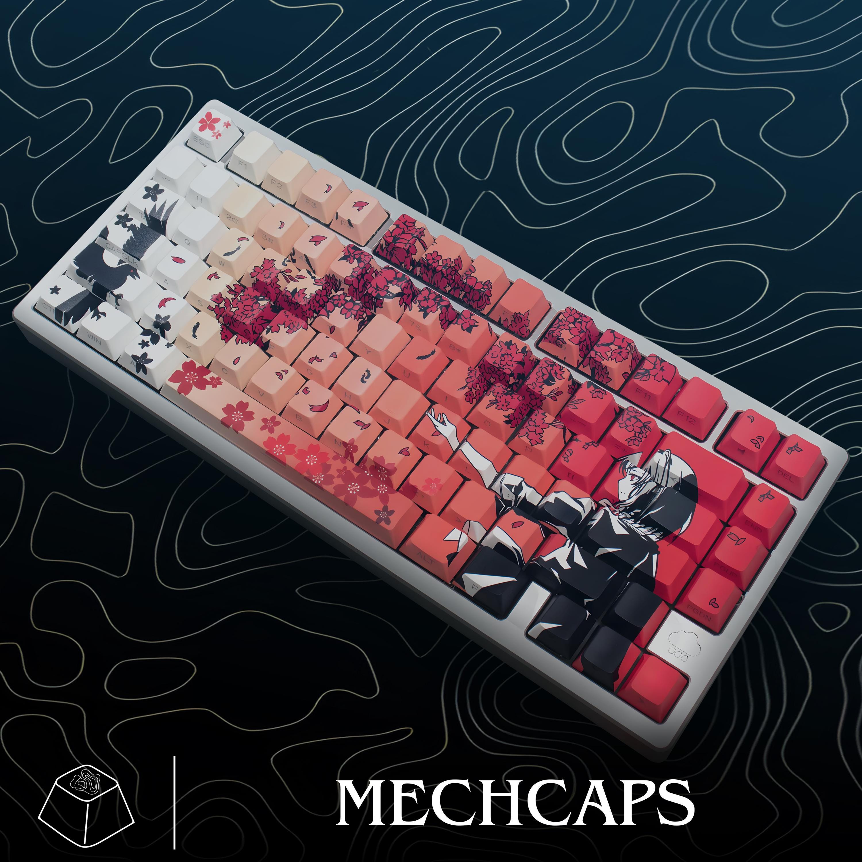 Y*u様 Sakura raven 60% Sakura Raven - PBT Keycaps Side Print Shine Backlit Cherry