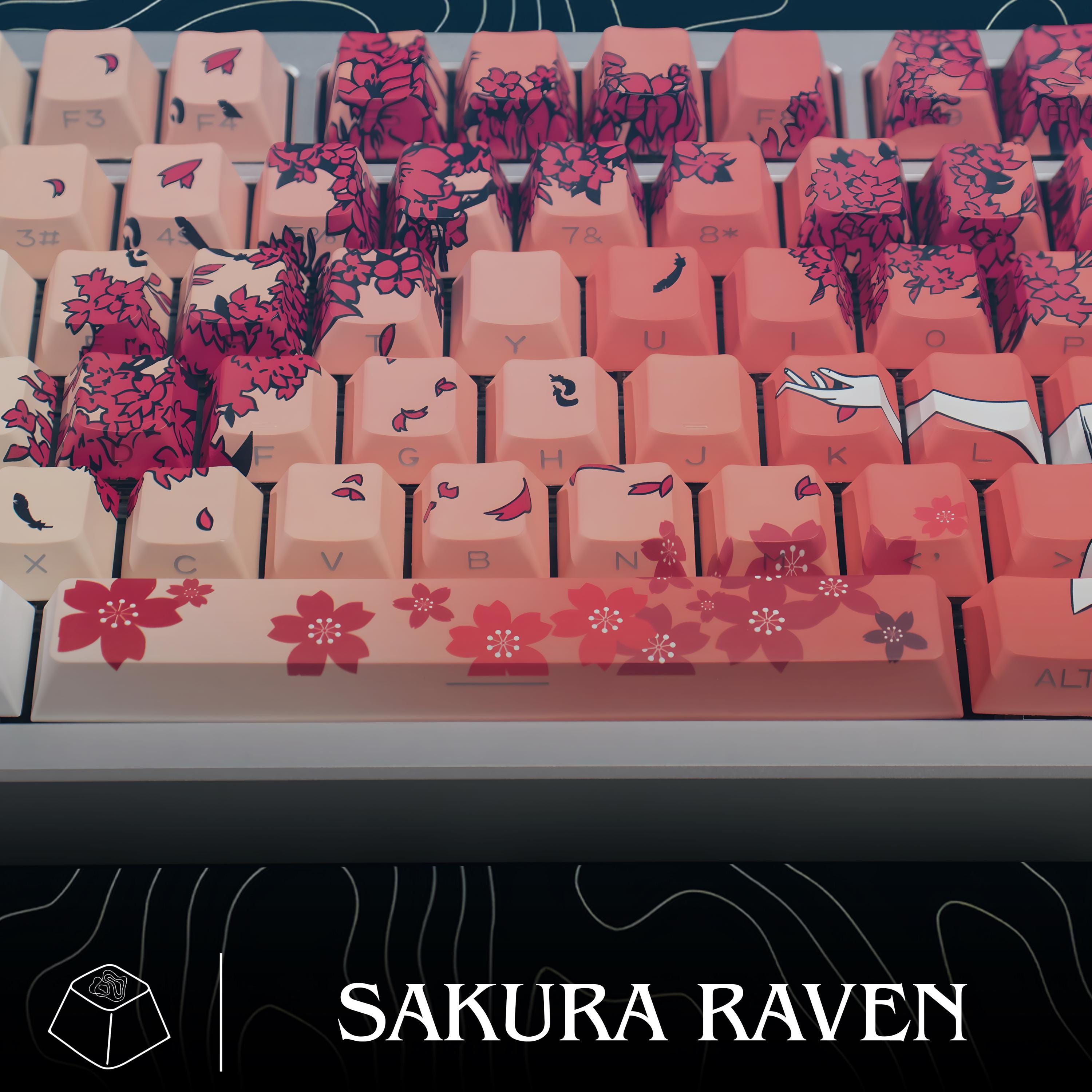 Y*u様 Sakura raven 60% Sakura Raven - PBT Keycaps Side Print Shine Backlit Cherry
