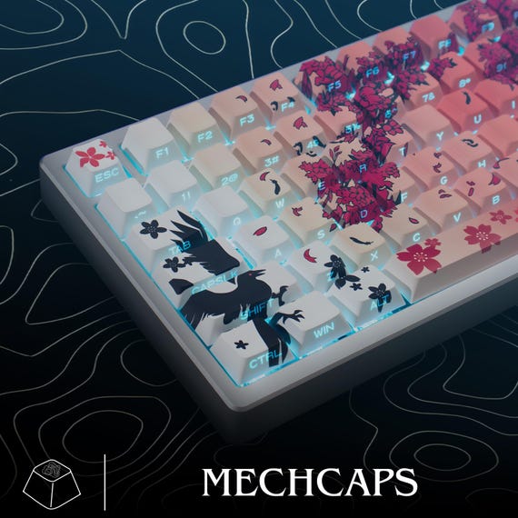 Sakura Raven - PBT Keycaps Side Print Shine Backlit Cherry
