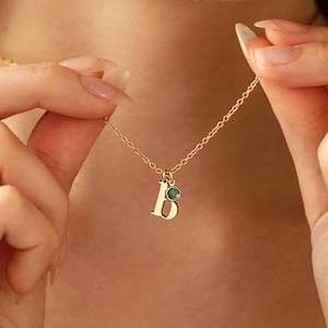 Personalized Birthstone Initial Necklace, Personalized Letter Necklace, Birthday Gift for Friends, Birthstone Jewelry, Initial Mom Necklace
