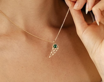 Dainty Angel Wing Necklace with Birthstone, Memorial Gifts for Mom, Miscarriage Necklace, Guardian Angel Jewelry, Pet Loss Gift for Her
